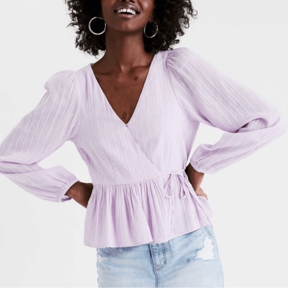 American Eagle Outfitters Tops - American Eagle Outfitters Light Purple Wrap Blouse
